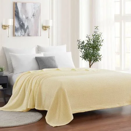 Sweet Home Collection Waffle Weave Cotton Blanket King Lemon, Yellow