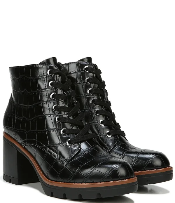 Naturalizer Madalynn Lug Sole Booties - Black Crocco