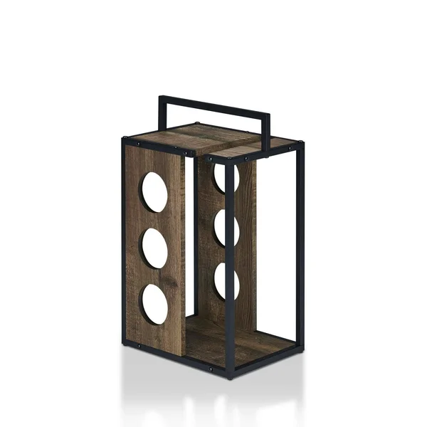 Furniture of America Mayfield Rustic 3-Bottle Wine Rack, Reclaimed Oak