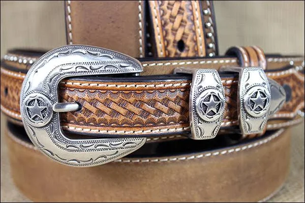 Nocona Western Belt Mens Leather Ranger Star Concho Brown N2501844