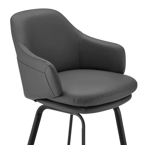30x22 Brigden Swivel Counter Height Barstool with Gray Faux Leather Black Metal - Armen Living