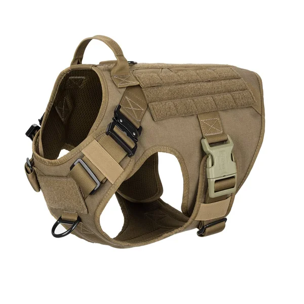 ICEFANG Tactical Dog Harness with 2x Metal Buckle, Dog Walking Training Molle Vest with Handle, No Pulling Front Leash Clip, Hook a