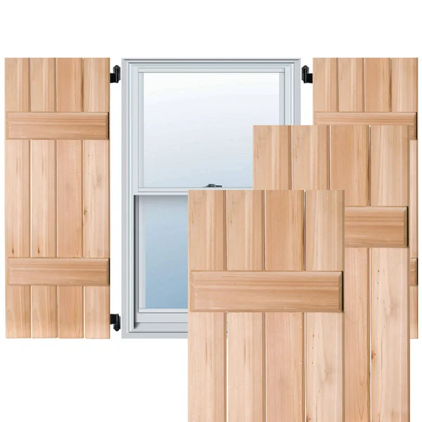 Noralco Industries - Inc. RWB15X042UNP 15x22W x 42x22H Exterior Four Board (2 Batten) Real Wood Pine Board-n-Batten Shutters (Per