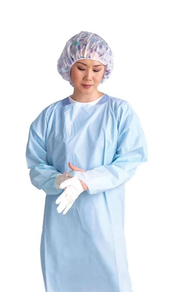 Medline NONTH100B Standard Polyethylene Thumb Loop Isolation Gowns - Blue, Regular/Large