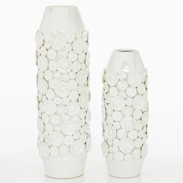 Set of 2 White Stoneware Modern Vase, 23