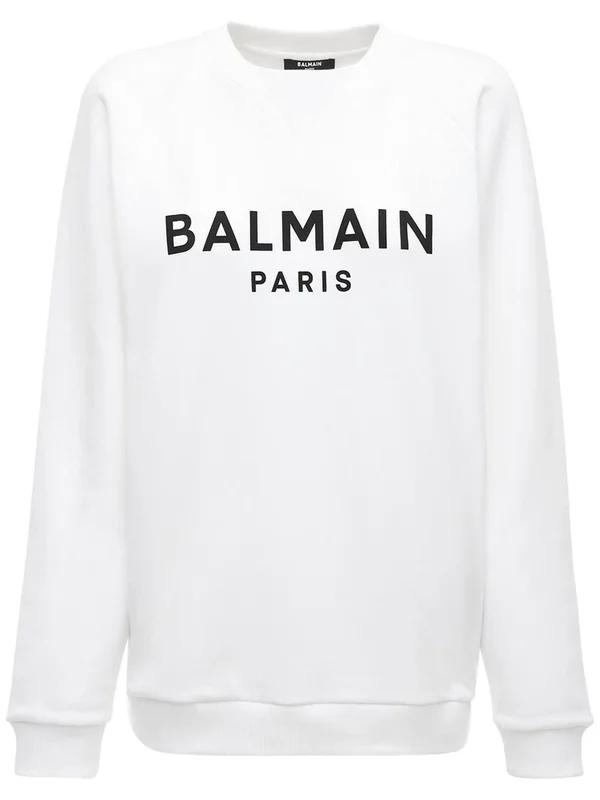 Balmain, Women Logo Printed Cotton Sweatshirt White/Black Xxs