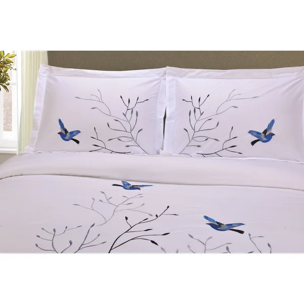 Superior Swallow 3-piece Embroidered Cotton Duvet Cover Set - King/California King - Brown