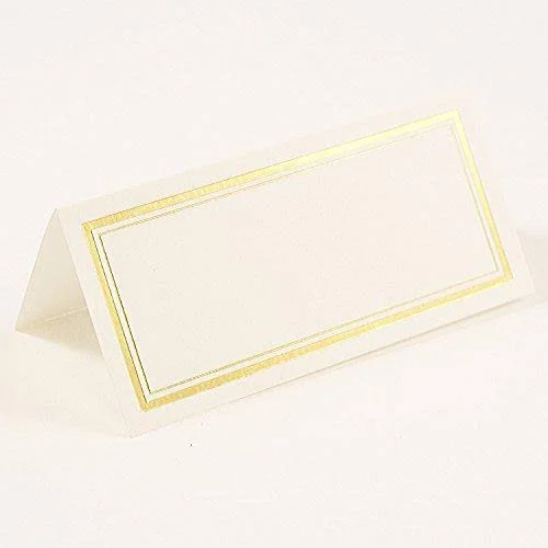 Jam Paper Foldover Wedding Table Place Cards, 2 x 4 1/4, White with Gold Double Border Placecards, 100/Pack (312125229)