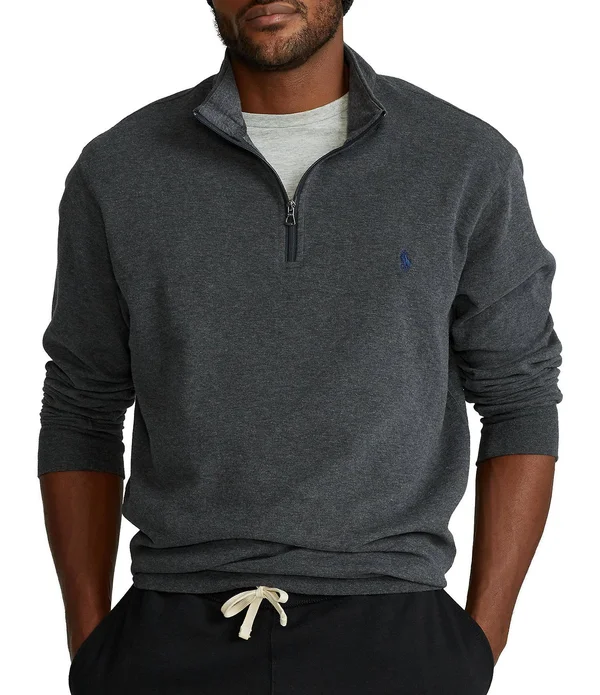 Polo Ralph Lauren Men's Big & Tall Jersey Quarter-Zip Pullover - Dark Grey Heather