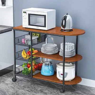 Prep & Savour 3-Tier Kitchen Bakers Rack Utility Storage Shelf Microwave Stand Rack with Mesh Storage Basket Shelf for Spice