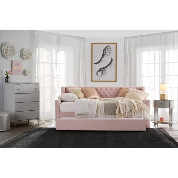 Little Seeds Ambrosia Upholstered Daybed With Trundle - Pastel Pink