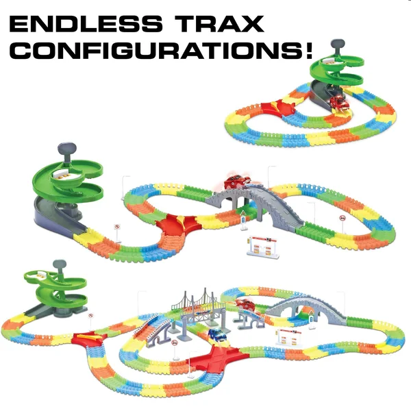Glow Race Tracks for Boys 360pk Flexible Glow in The Dark Magic Snap Race Tracks for Kids w/ Light Up Car Toys - Car Racing Track