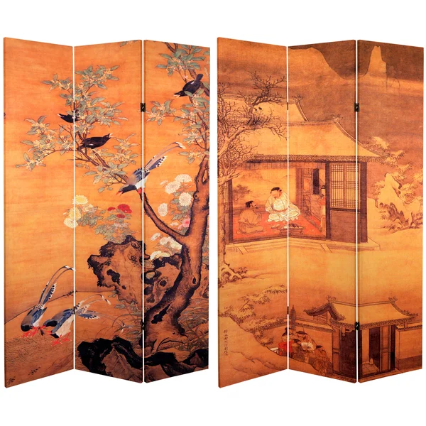 Oriental Furniture 6 ft. Tall Double Sided Chinese Landscapes Canvas Room Divider