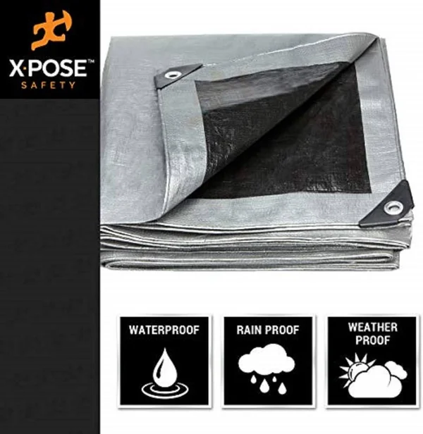 Xpose Safety Heavy Duty Poly Tarp - 15& x 30& - 10 Mil Thick Waterproof, UV Blocking Protective Cover - Reversible Silver and Bl