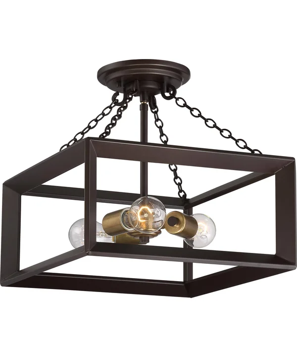 Quoizel BKH1714WT Brook Hall Semi Flush Mount Light, Western Bronze