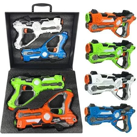 Sumtoy Infrared Laser Tag 4 Players Game Set for Kids - Indoor Outdoor Multiplayer Toy Guns Battle Blasters Mega Pack with Carry