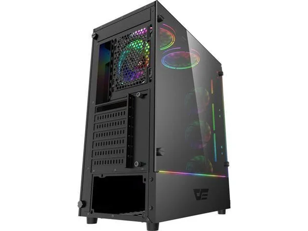 darkFlash J11 Black ATX Mid-Tower Desktop Computer Gaming Case USB 3.0 Ports Tempered Glass Windows with 1pcs 120mm LED MR12 RGB