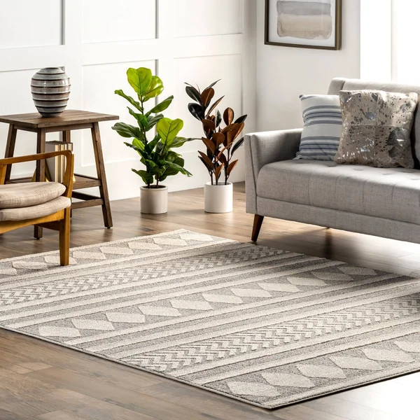 nuLOOM Senna High Low Textured Diamond Banded Grey 6 ft. 7 in. x 9 ft. Indoor Area Rug