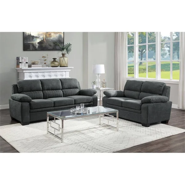 Pemberly Row Modern Textured Fabric Sofa with Pillow-Top Arms in Dark Gray - PR-4753-2137441