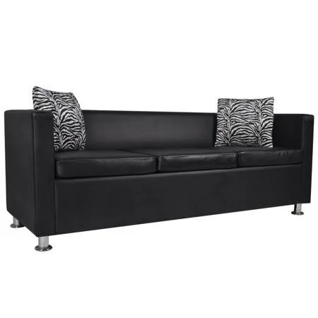 Artificial Leather 3-Seater Sofa Black, Size: 66.9 x 24.6