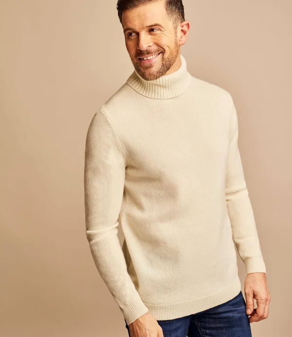 Pure Lambswool Knitted Turtle Neck Sweater Cream