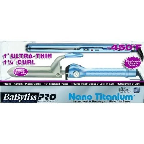Babyliss Pro Nano Titanium Flat Iron 1 inch and Curling Iron 1 1/4 inch