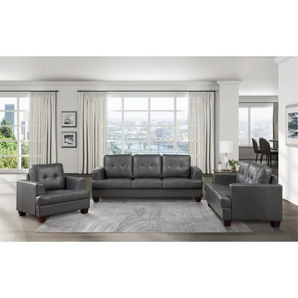 Lexicon Hinsall Faux Leather Loveseat in Gray - 9309GY-2