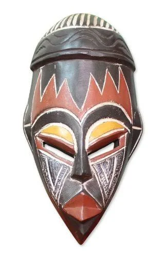 NOVICA Be Persistent African Wood Mask Wall D閏or