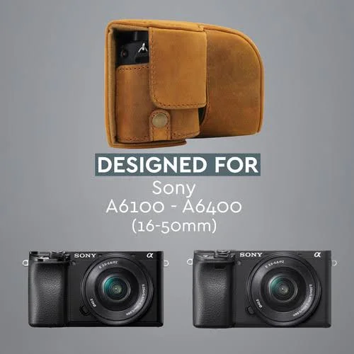 MegaGear Sony Alpha A6400, A6100 (16-50mm) Ever Ready Top Grain Leather Camera Case, Camel