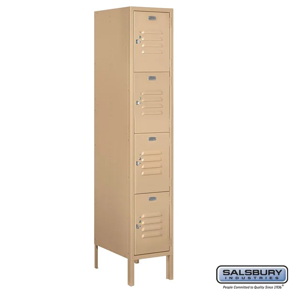 Salsbury 12x22 Wide Four Tier Standard Metal Locker - 1 Wide - 5 Feet High - 18 Inches Deep - Tan - Assembled