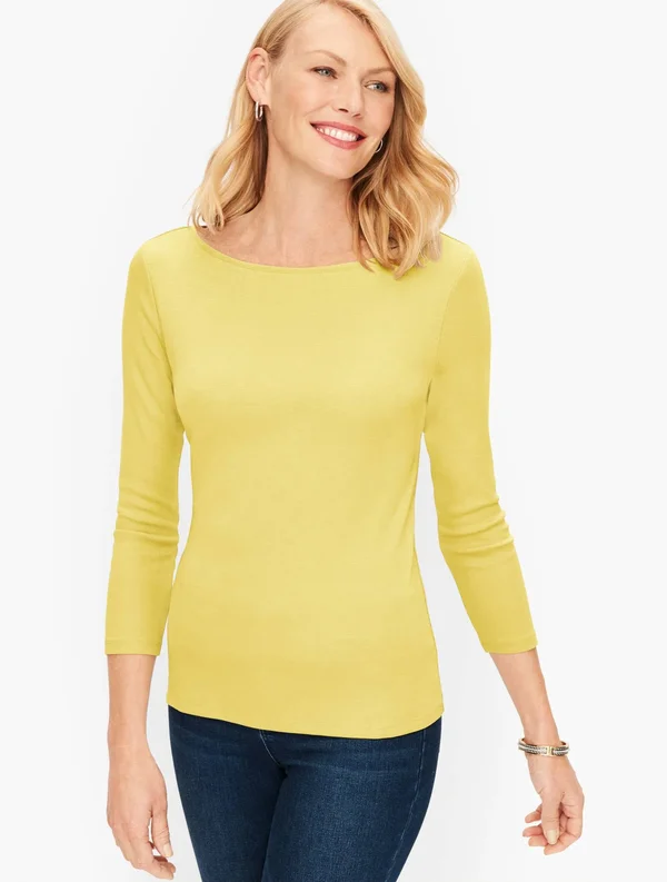 Petite - Cotton Bateau Neck T-Shirt - Lemon Chiffon - Large Talbots