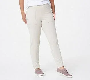 Denim & Co. Active Textured French Terry High Waisted Pants - Size 3X, New Stone
