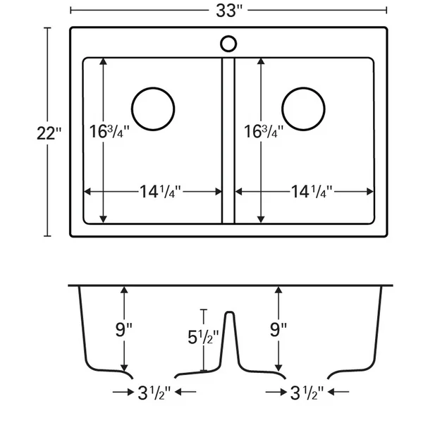 Karran Grey Quartz 33 in. 50/50 Double Bowl Composite Drop-In Kitchen Sink