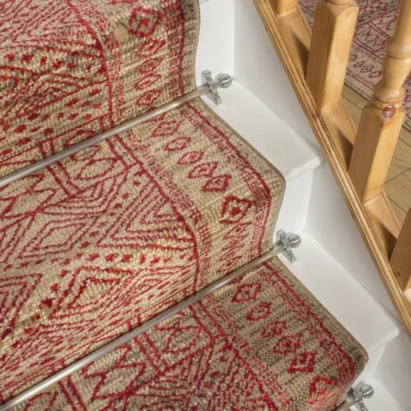 runrug USA Afrikans Taupe, Red Stair Carpet Runner Length: 15 Foo