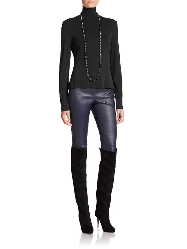 St. John Women's Caviar Collection Fine Jersey Turtleneck Top 0453807741049 - Large, Caviar