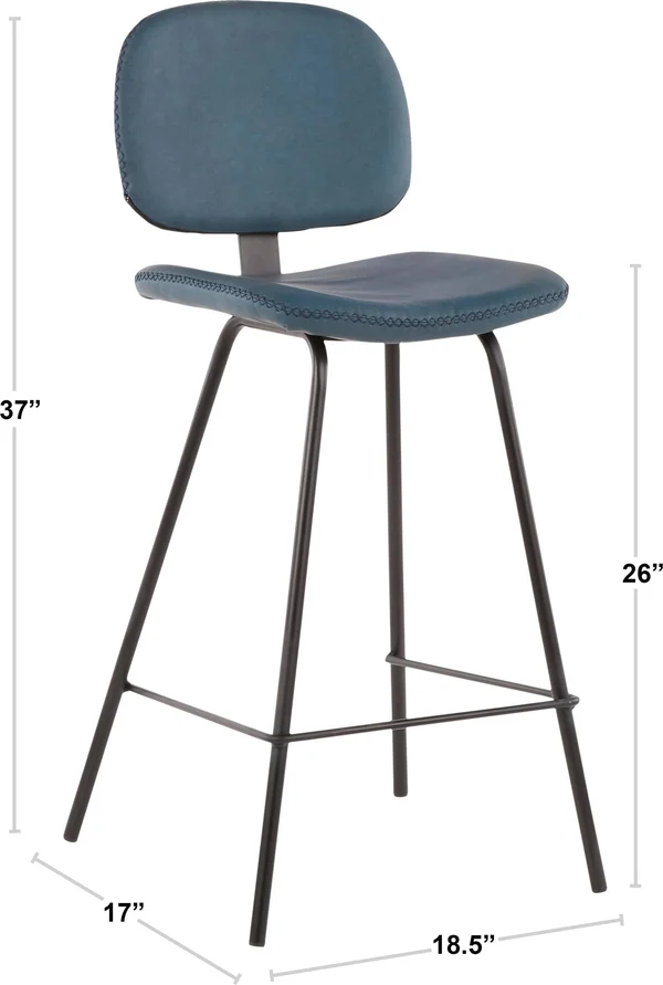 LumiSource Industrial Nunzio Counter Stool - Set of 2 - Blue