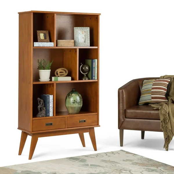 Simpli Home Draper 6 Cubby Bookcase - Teak Brown