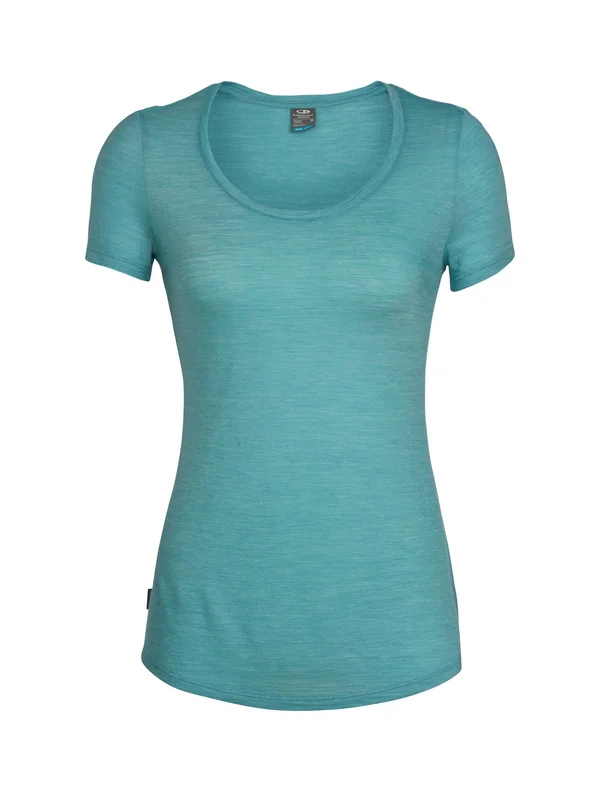 Icebreaker Women's Ocean/Snow Stripe Cool-Lite Sphere Short Sleeve Scoop