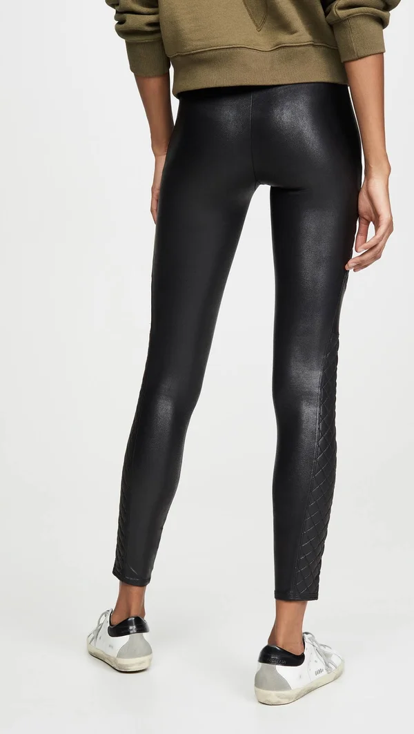 Spanx Faux-Leather Quilted Leggings S, Very Black