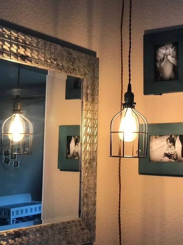 AXILAND Industrial Vintage Style Mini Plug in Pendant Light Metal Bird Cage Edison Hanging Light with Toggle Switch