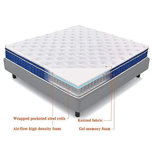 Sweetnight Ocean Blue 8x22 Hybrid Mattress - Gel Memory Foam & Individually Pocket Springs, Full Size