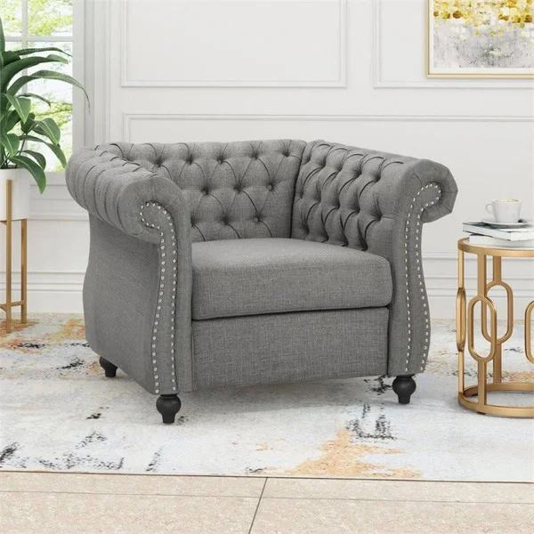 Noble House Westminster Chesterfield Fabric Club Chair in Dark Gray