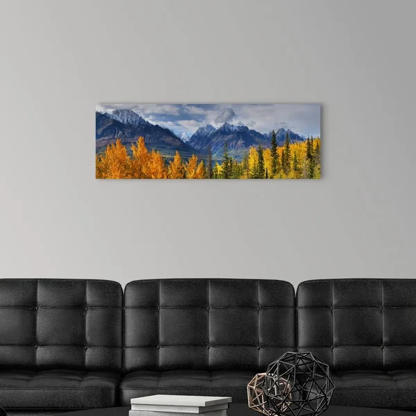 Panoramic View of The Fall Foliage and Snowcapped Chugach Mountains - Alaska, Canvas Wall Art, 36x12, Great Big Canvas