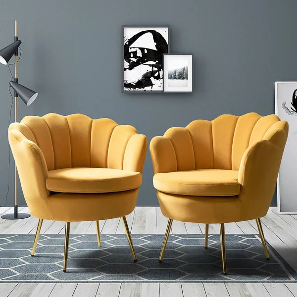 Gaitana Upholstered Barrel Chair with Tufted Back, Set of 2 - Mustard