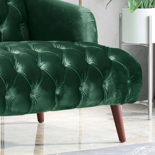 Best Selling Home Decor Adelia Modern Glam Tufted Velvet 3 Seater Sofa - Wine and Walnut Polyester in Red, 310391