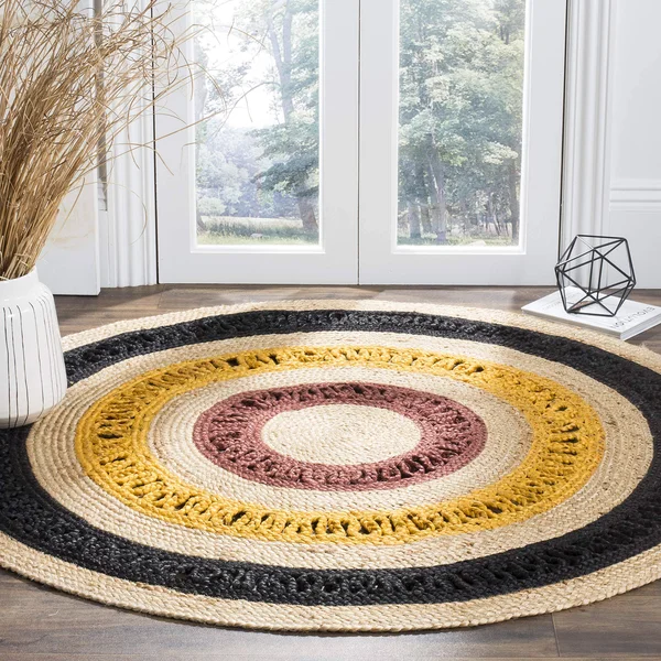 Safavieh Natural Fiber NF803K Area Rug - Black, Natural, 8' x 8' Round