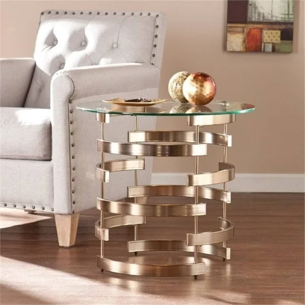Bowery Hill Round End Table in Champagne, 21.25 x 23.25 x 23.25 inches