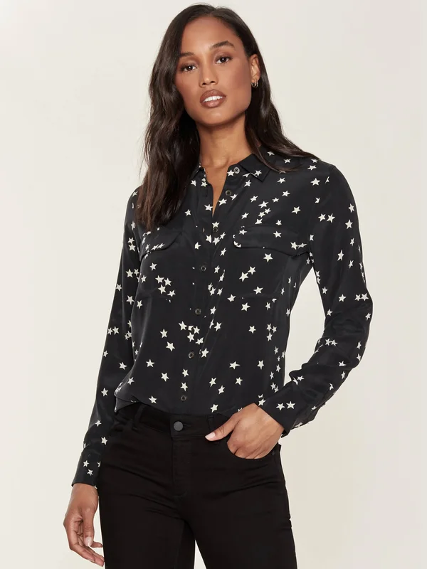 Equipment Slim Signature Silk Shirt - Black Star - L