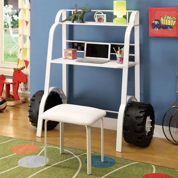 Furniture of America Daiton Racecar Desk and Stool Set