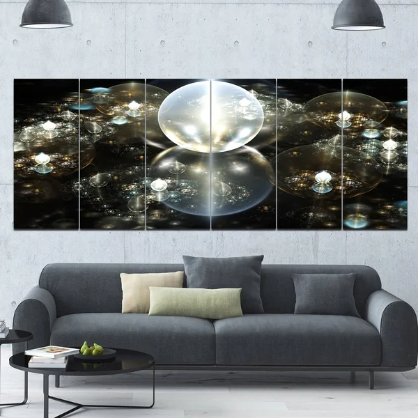 Design Art 'Golden Water Drops on Mirror' Graphic Art Print Multi-Piece Image on Canvas, Size: 60 in. Wide x 28 in. High - 5 Equ